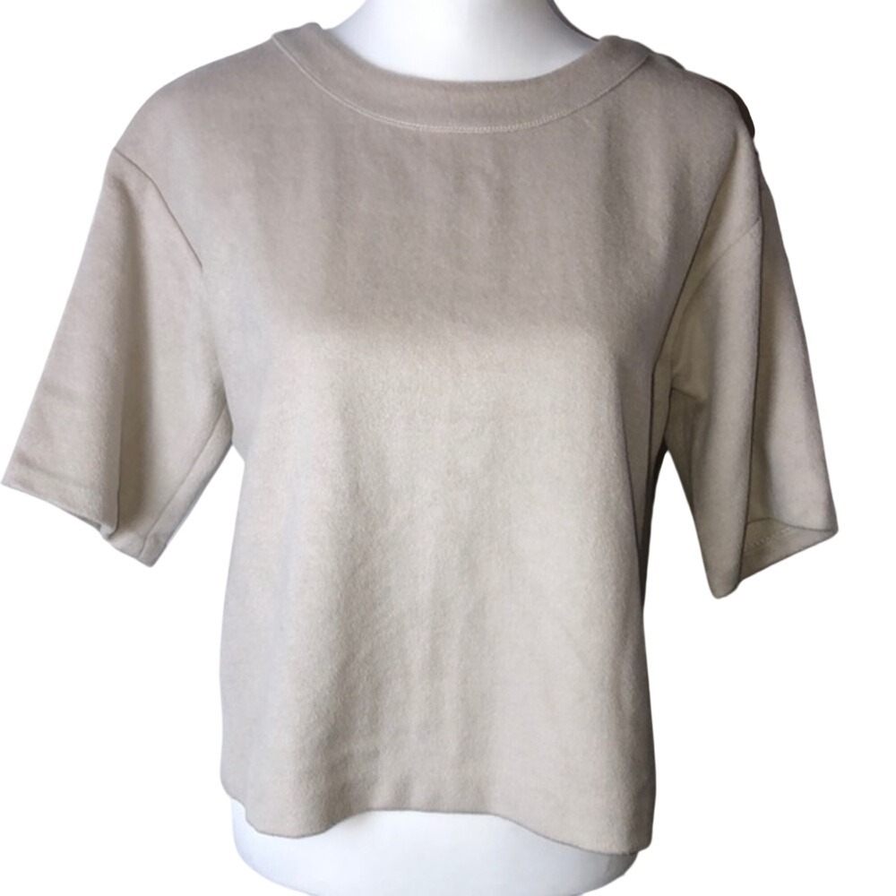 Ann Taylor Wool Blend Brushed Knit Back Zip Beige Womens Top Size S